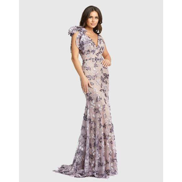 Mac Duggal 79301 Embellished Bow Shoulder Trumpet Gown PURPLE 8 NEW RARE! $798 - Picture 1 of 5